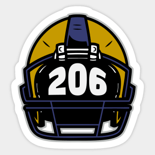 Retro Football Helmet 206 Area Code Seattle Washington Football Sticker